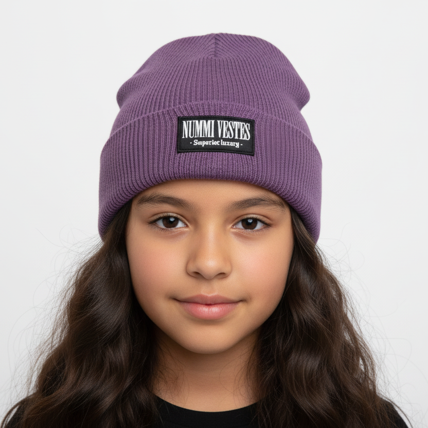 100% Cotton Ribbed Bi-Fold Rubber Logo Beanie
