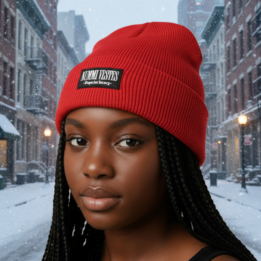 100% Cotton Ribbed Bi-Fold Rubber Logo Beanie