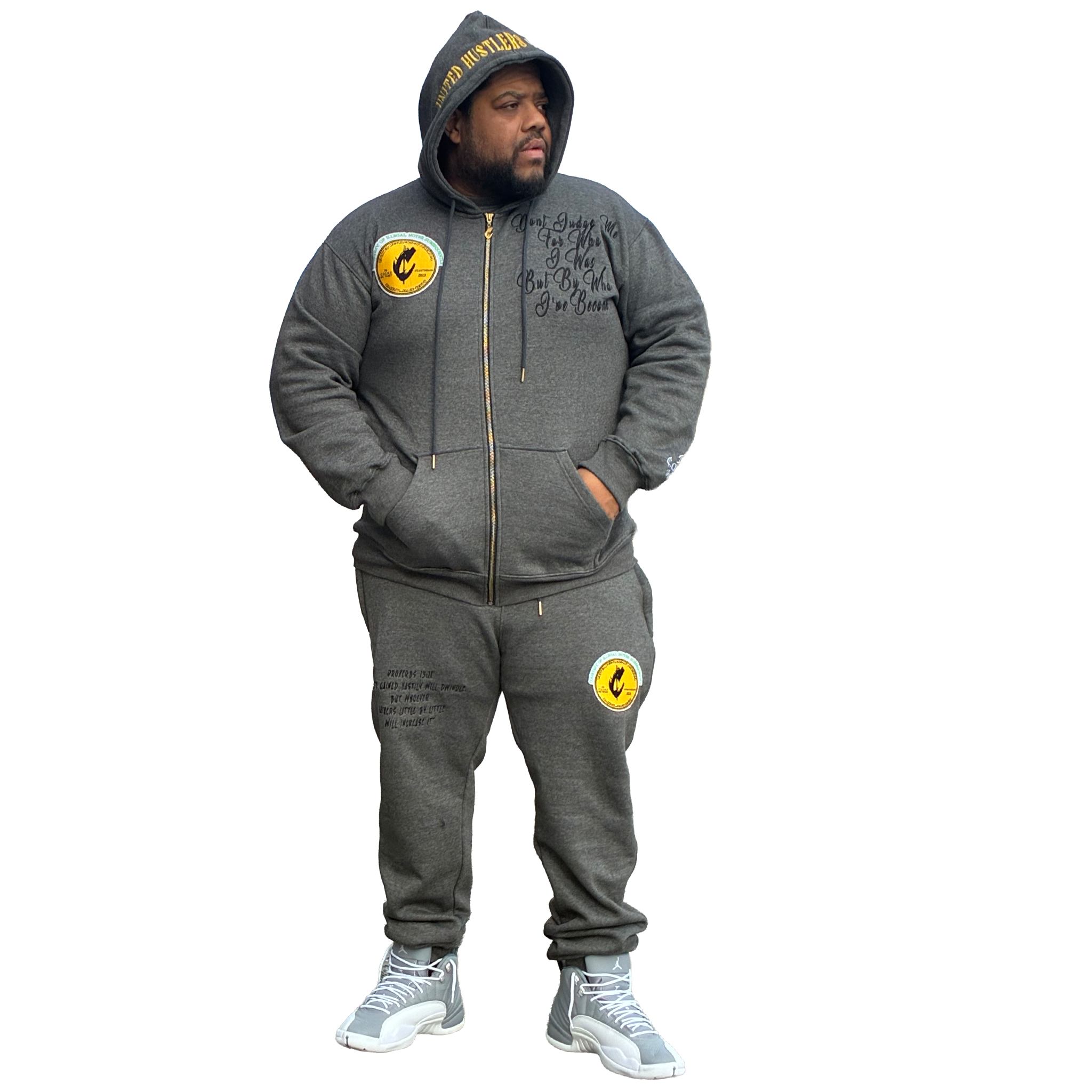 "United Hustlers of America" Relaxed Fit Cotton Zip Up Hooded Sweatsuits