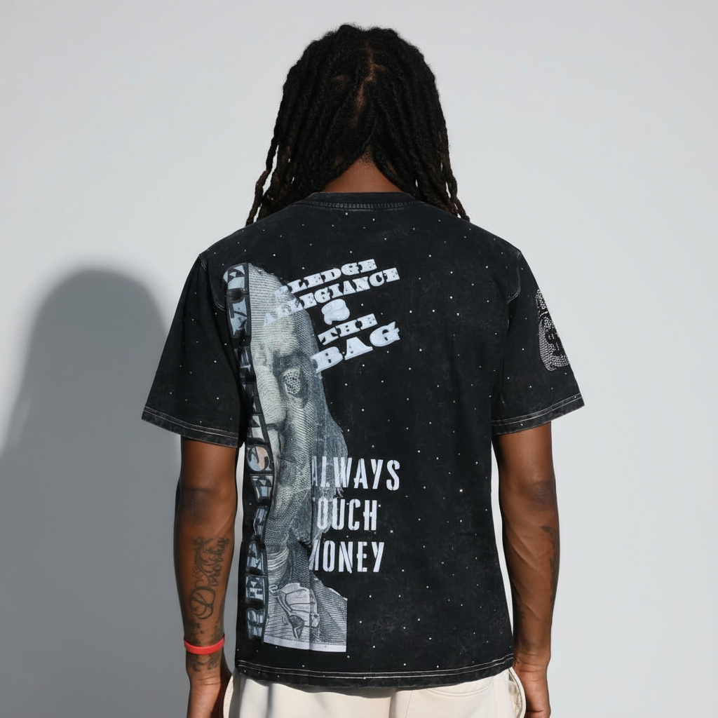A.T.M "DEAD PRESIDENTS" BLACK ACID WASHED HEAVY GSM T-SHIRT