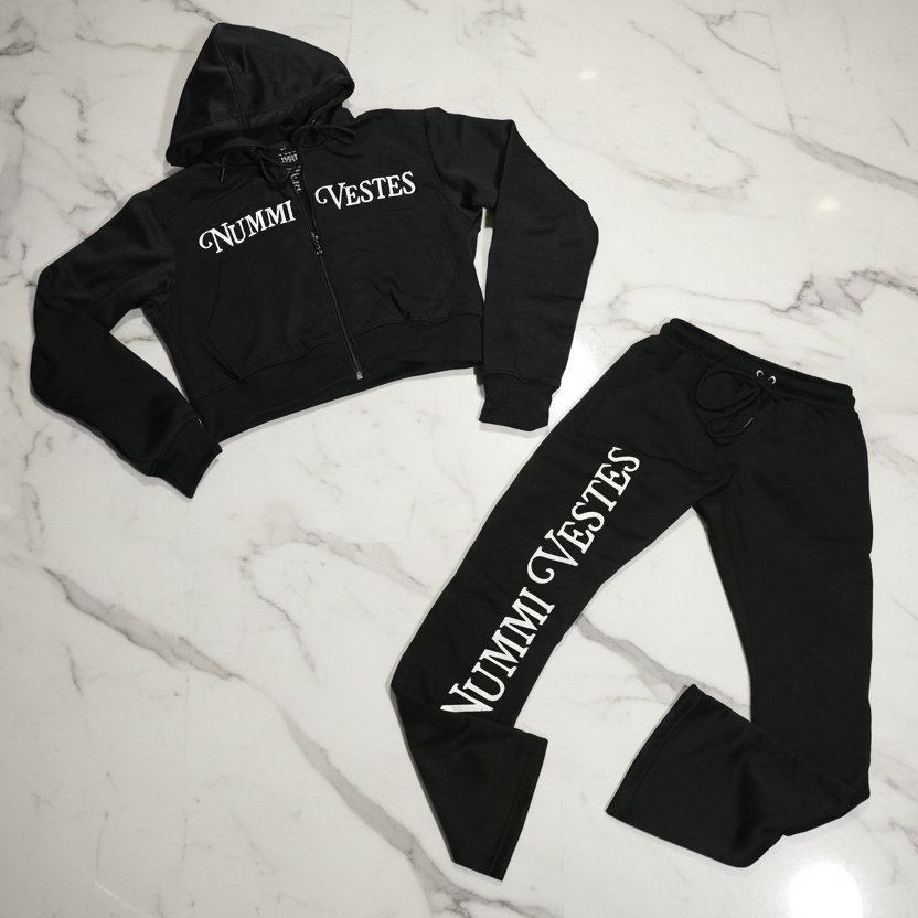 Woman's Polyester Zippered Crop Top Tracksuit