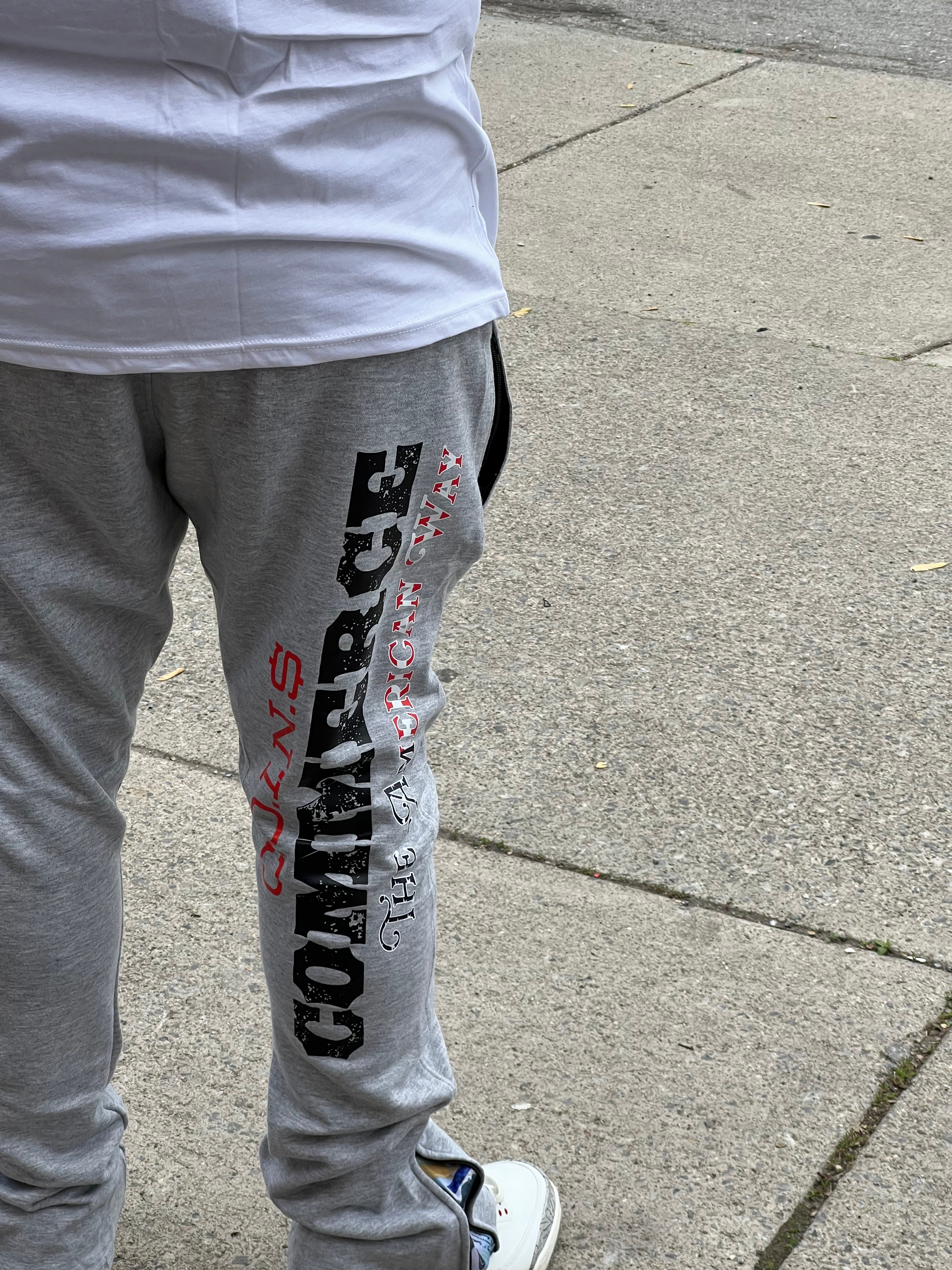 "BUY & SELL" TERRY STACKED BOTTOM SWEATPANTS
