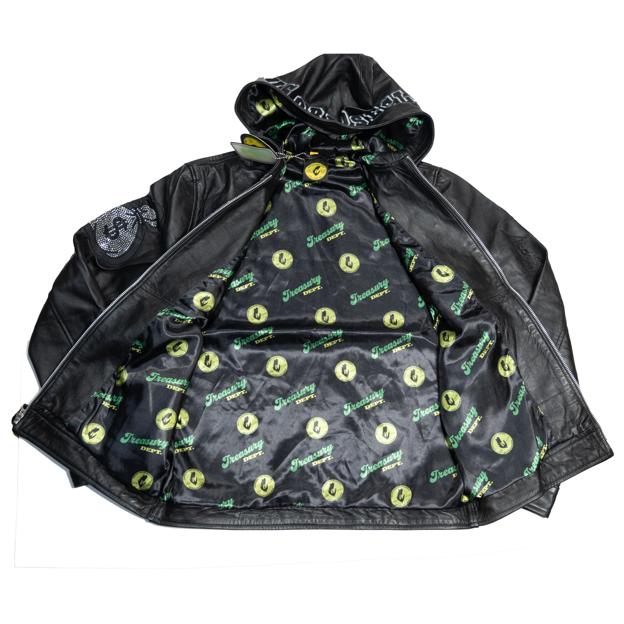 NUMMI VESTES "ALWAYS TOUCH MONEY(A.T.M)" ALL BLACK LEATHER HOODIE