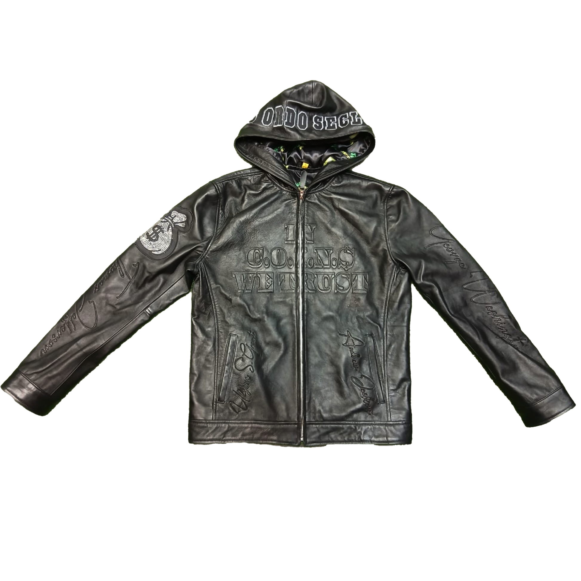 "ALWAYS TOUCH MONEY(A.T.M)" ALL BLACK LAMBSKIN LEATHER HOODIE