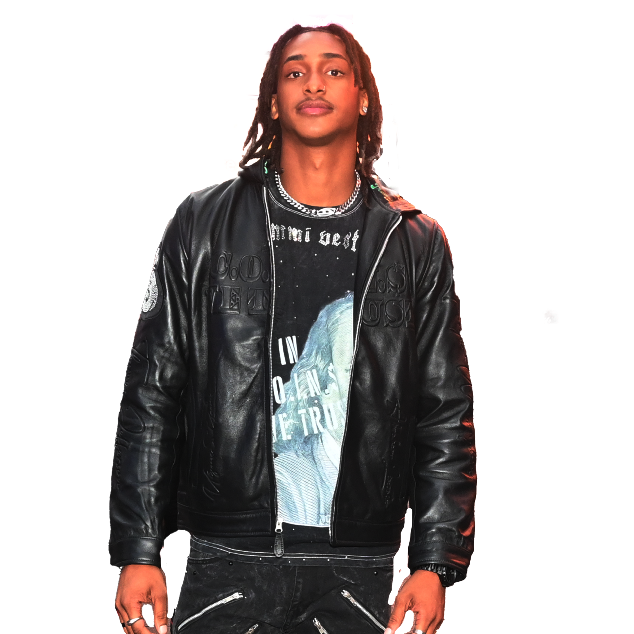 "ALWAYS TOUCH MONEY(A.T.M)" ALL BLACK LAMBSKIN LEATHER HOODIE