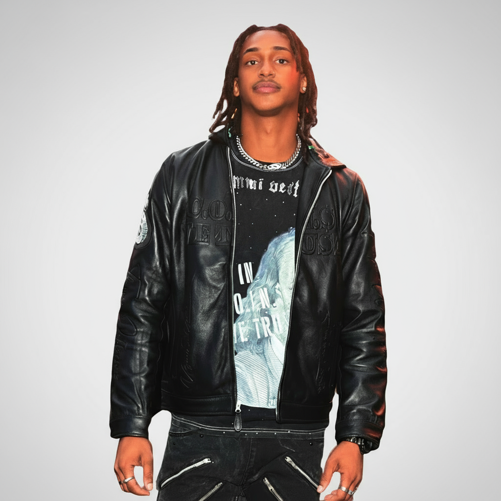 "ALWAYS TOUCH MONEY(A.T.M)" ALL BLACK LAMBSKIN LEATHER HOODIE