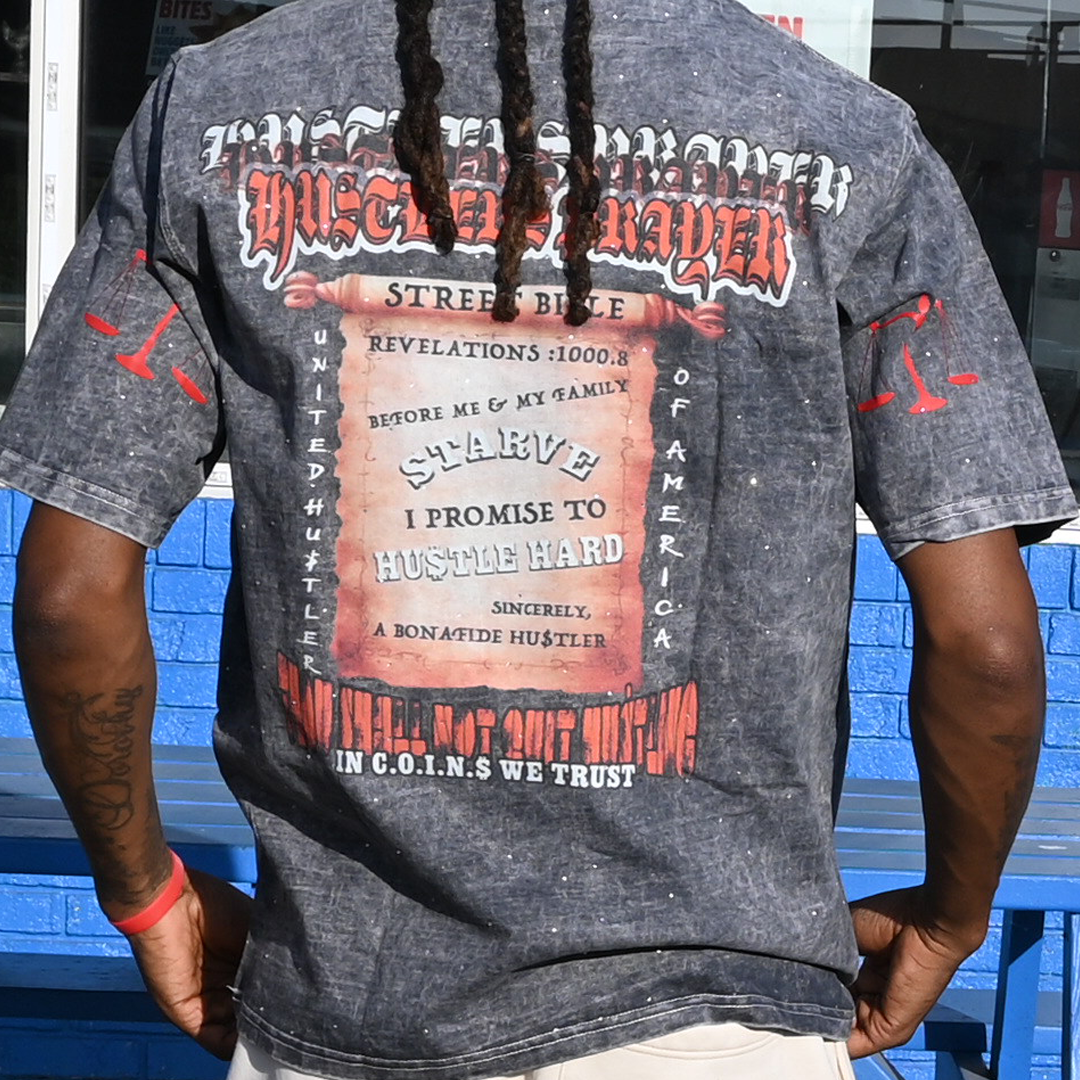 NUMMI VESTES " STREET RELIGION" GREY ACID WASHED HEAVY GSM T-SHIRT