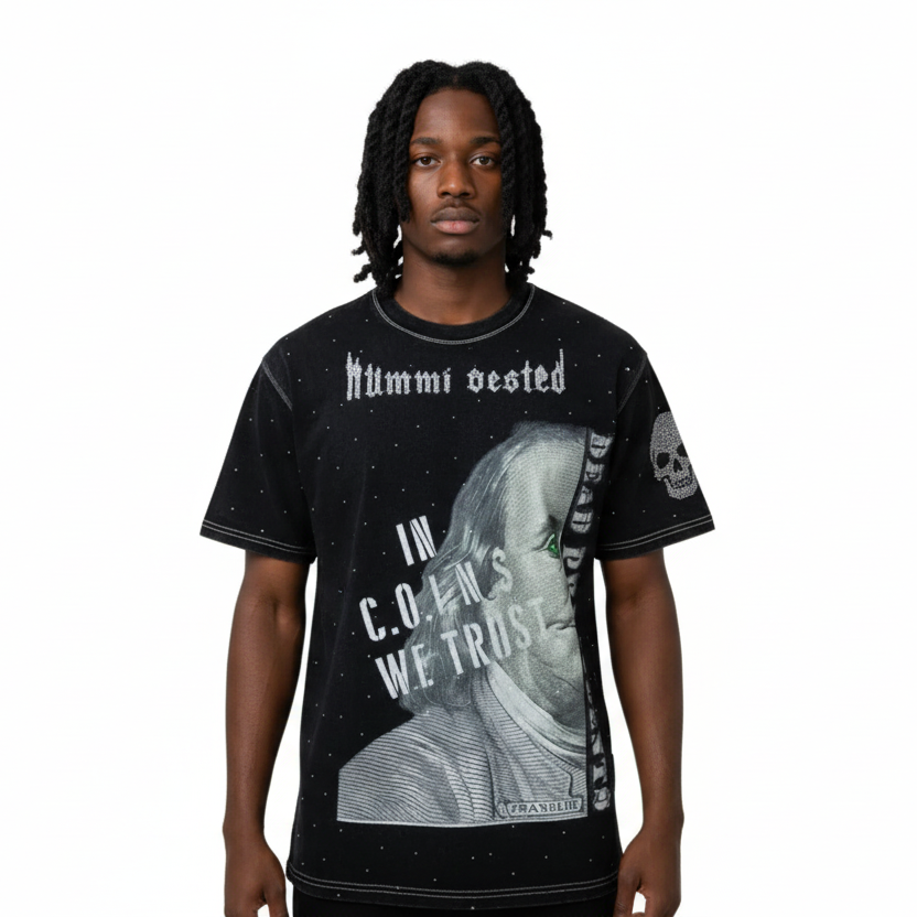 "A.T.M" Black Acid Washed Heavy Gsm T-Shirt