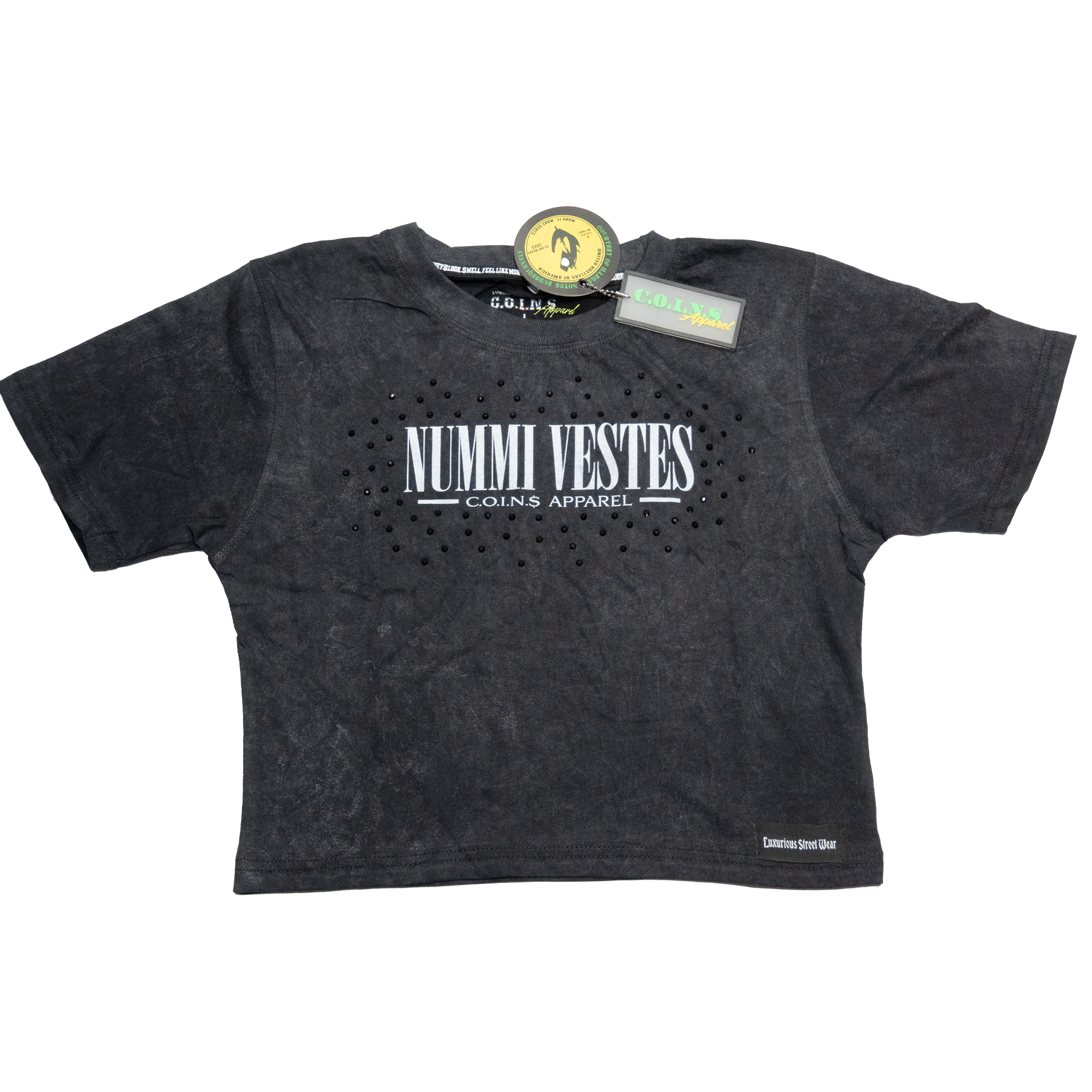 NUMMI VESTES BLACK ACID WASHED WOMAN'S CROP TOP SHIRT
