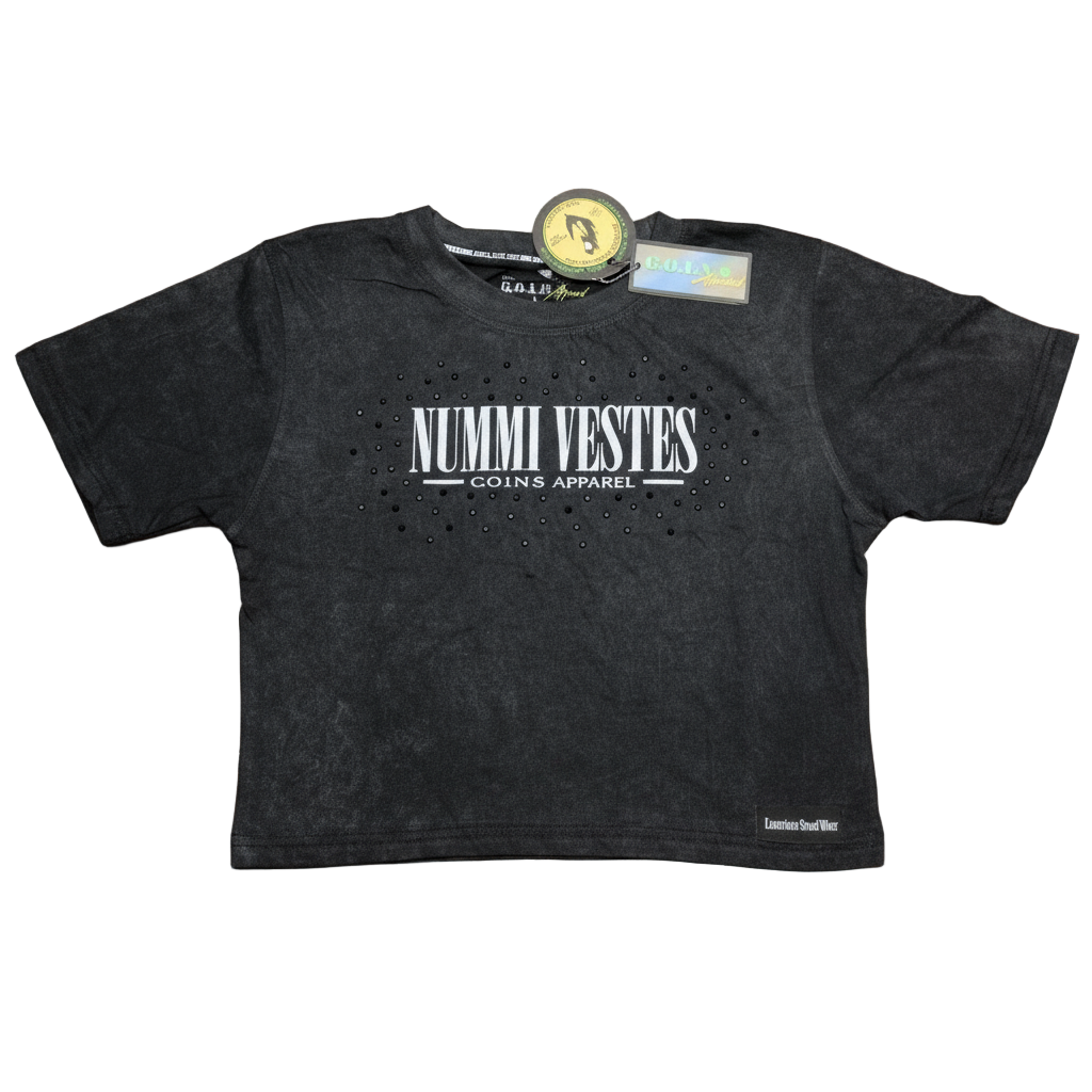 Black Acid Washed Woman's Crop Top Shirt