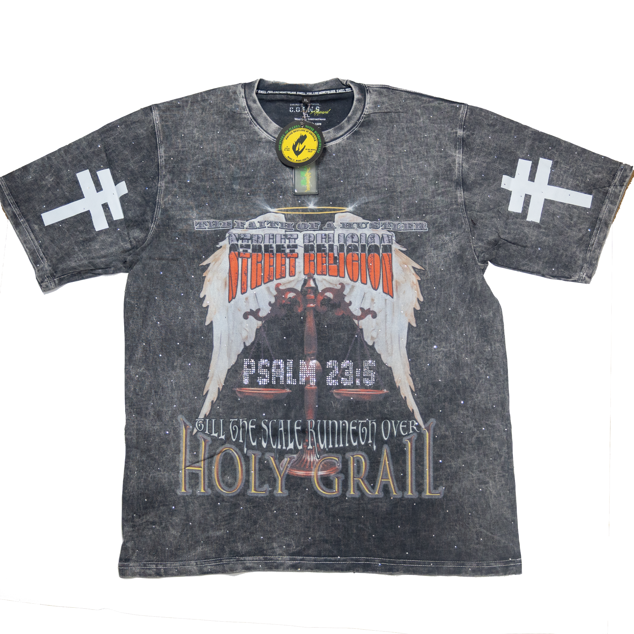 NUMMI VESTES " STREET RELIGION" GREY ACID WASHED HEAVY GSM T-SHIRT