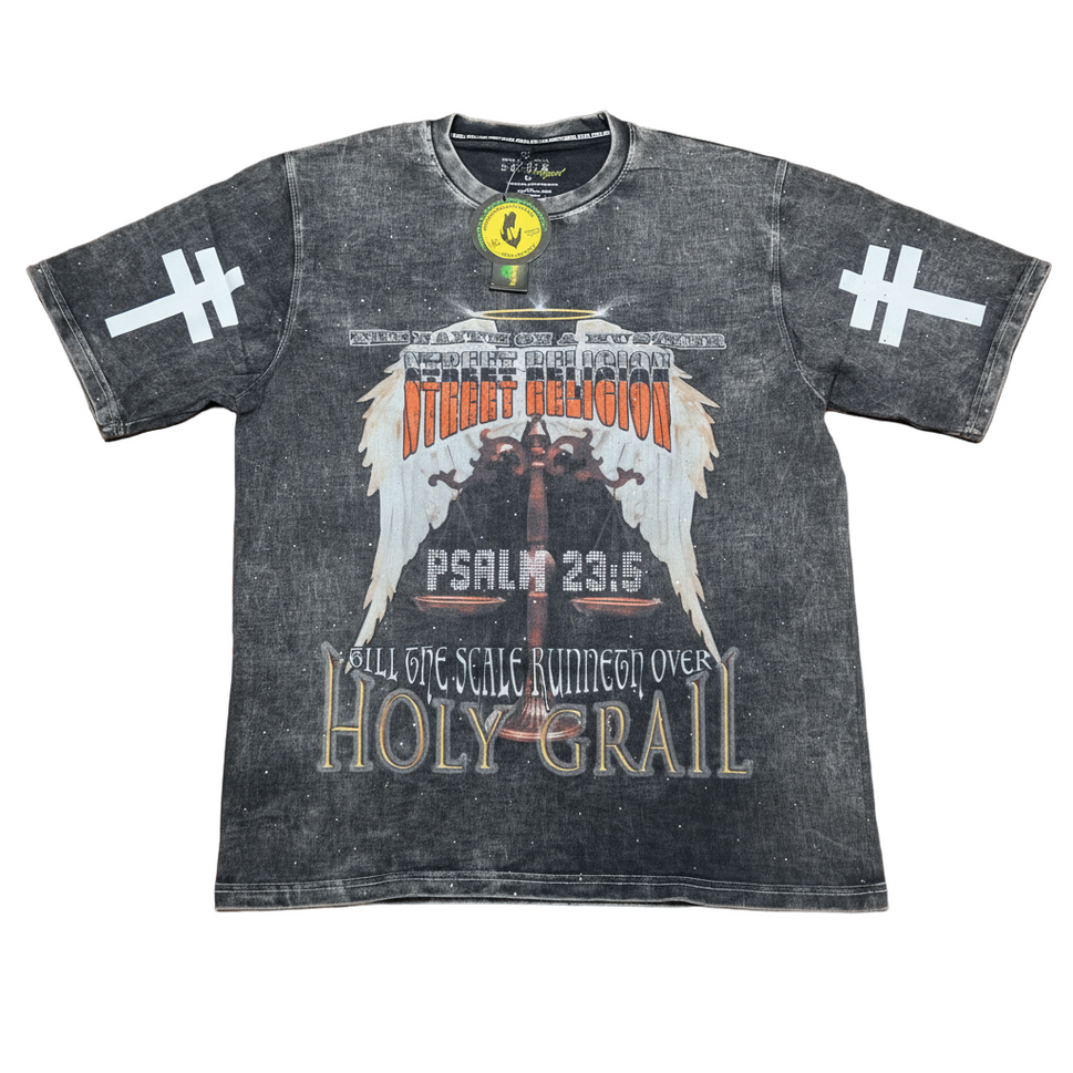 " STREET RELIGION" GREY ACID WASHED HEAVY GSM T-SHIRT