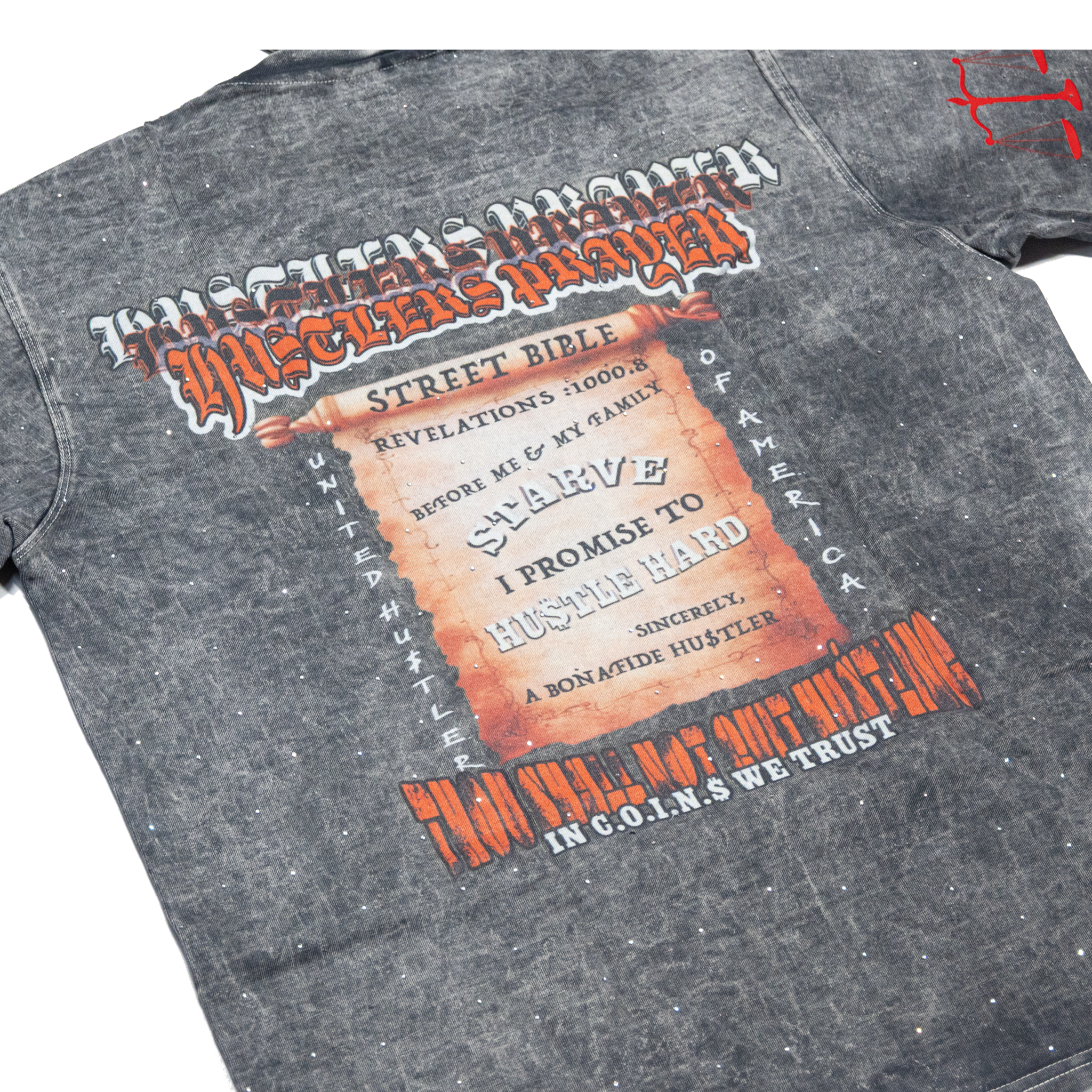 NUMMI VESTES " STREET RELIGION" GREY ACID WASHED HEAVY GSM T-SHIRT