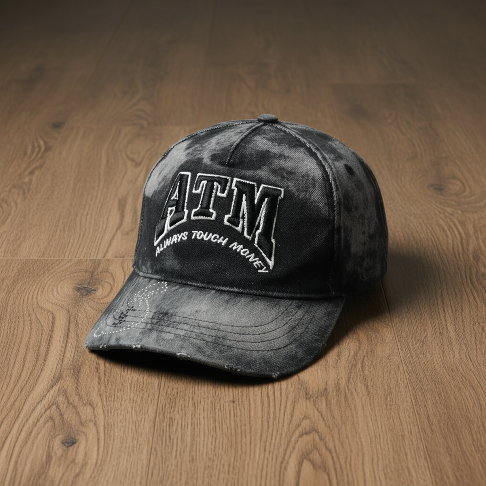 "A.T.M" BLACK ACID WASHED DENIM ADJUSTABLE CAP