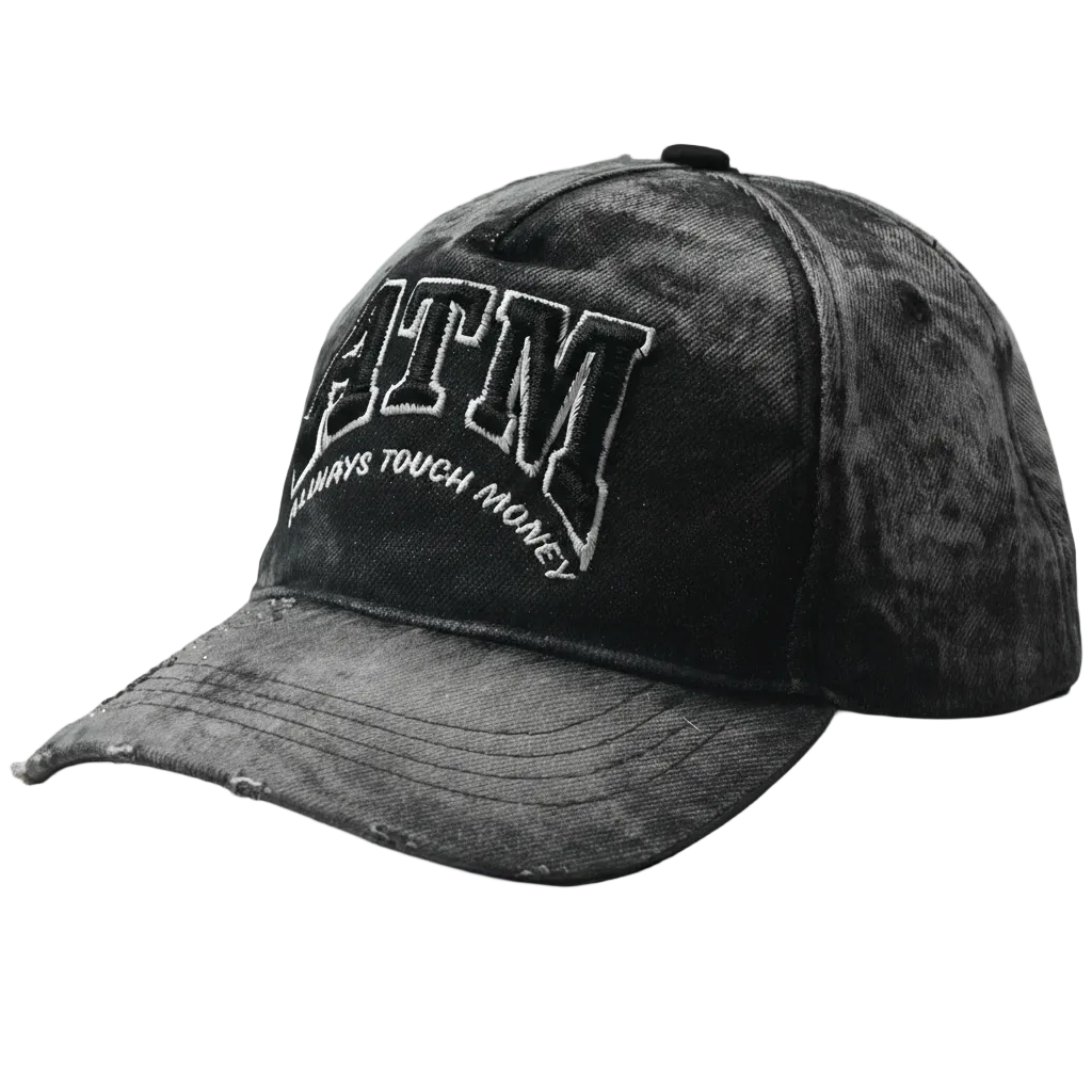 "A.T.M" Black Acid Washed Denim Adjustable Dad Hat