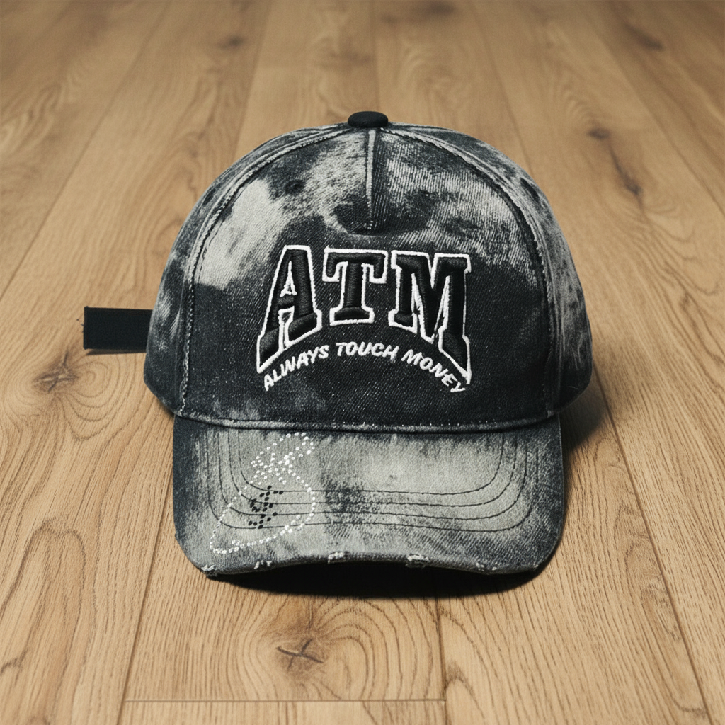 "A.T.M" BLACK ACID WASHED DENIM ADJUSTABLE CAP