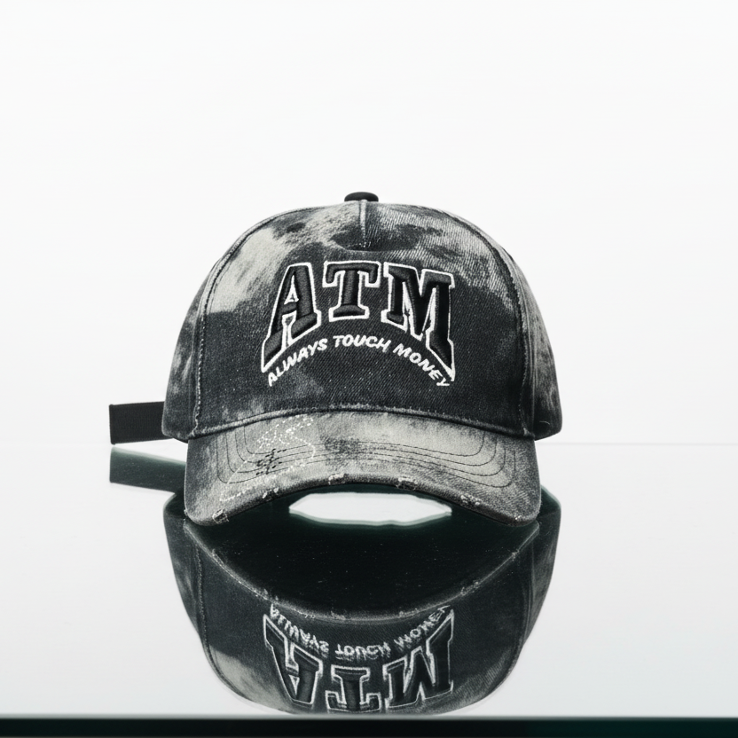 "A.T.M" Black Acid Washed Denim Adjustable Dad Hat