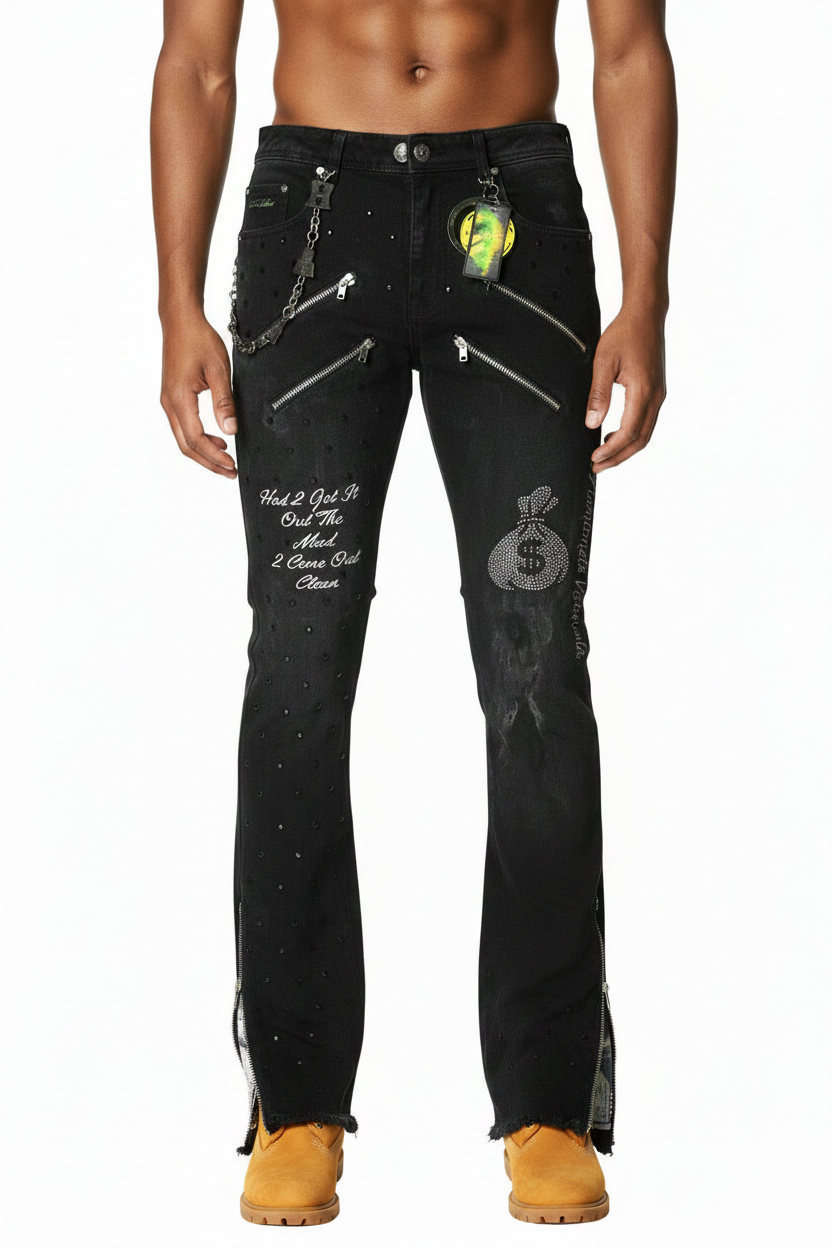 Black Acid Washed Fitted Denim Jeans