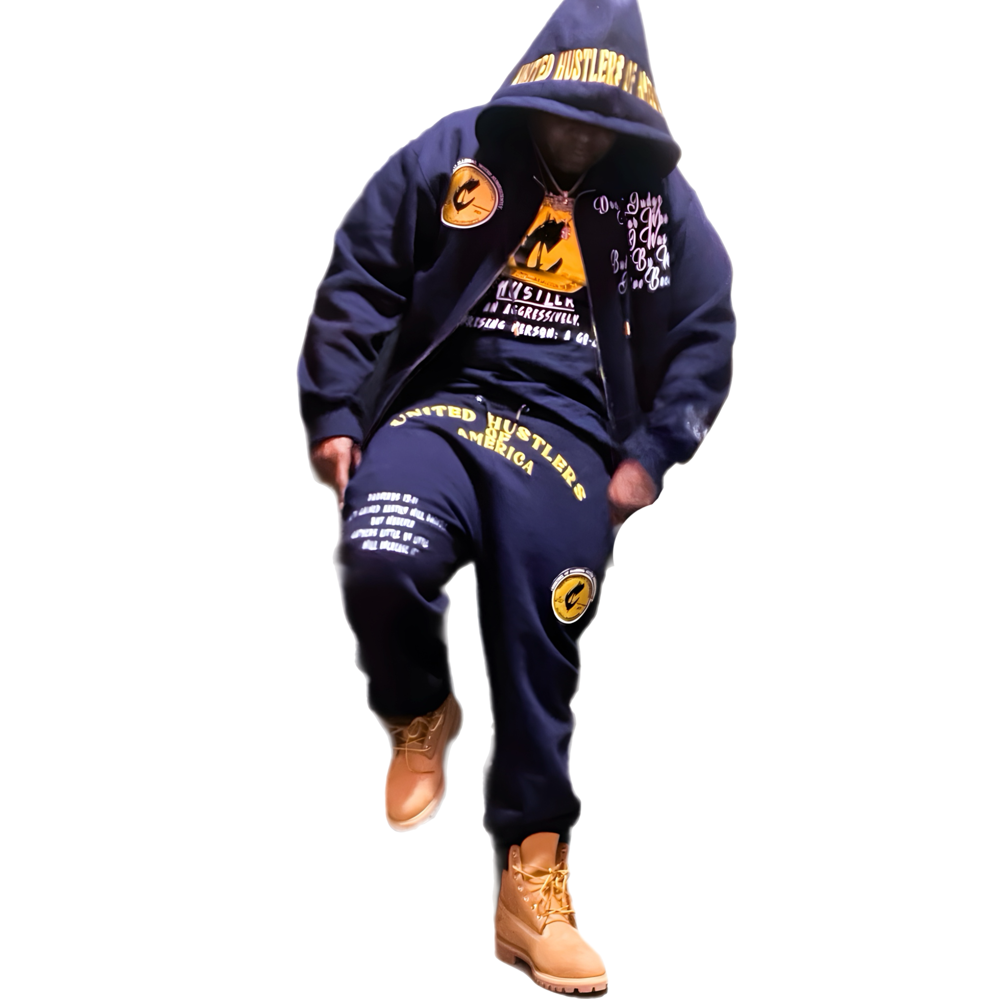 "United Hustlers of America" Relaxed Fit Cotton Zip Up Hooded Sweatsuits w/ Detachable Face warmers