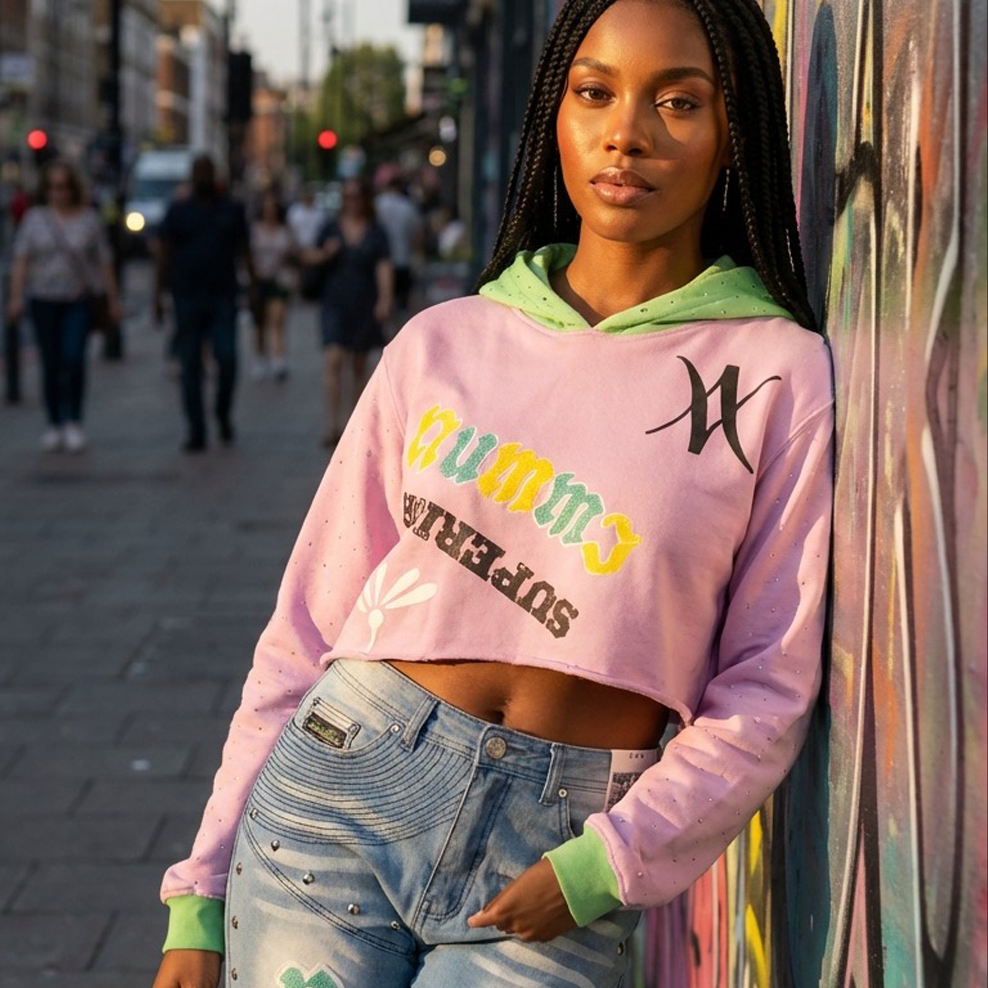 "Easter Fresh" Terry Cotton Pullover Crop Hoodie