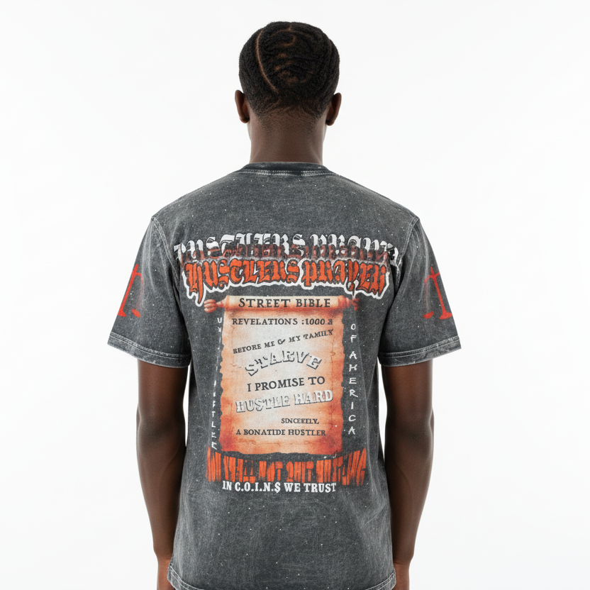 "Street Religion" Grey Acid Washed Heavy Gsm T-Shirt