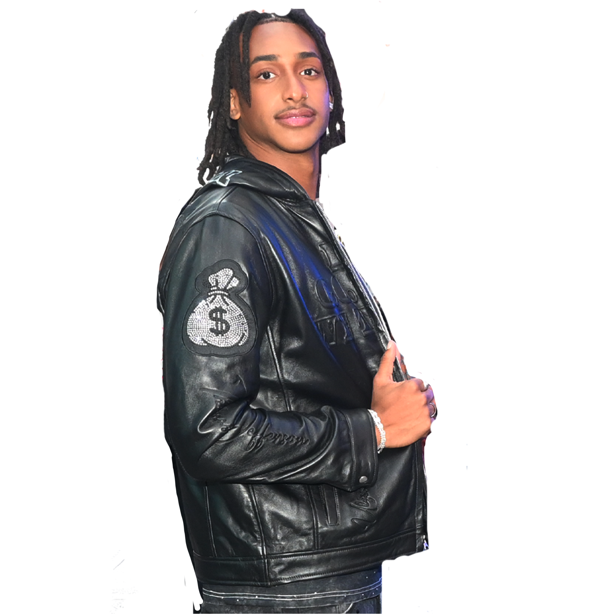 "ALWAYS TOUCH MONEY(A.T.M)" ALL BLACK LAMBSKIN LEATHER HOODIE