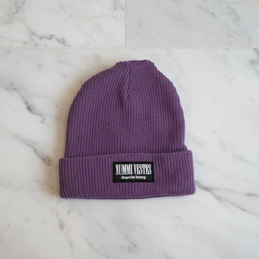 100% Cotton Ribbed Bi-Fold Rubber Logo Beanie