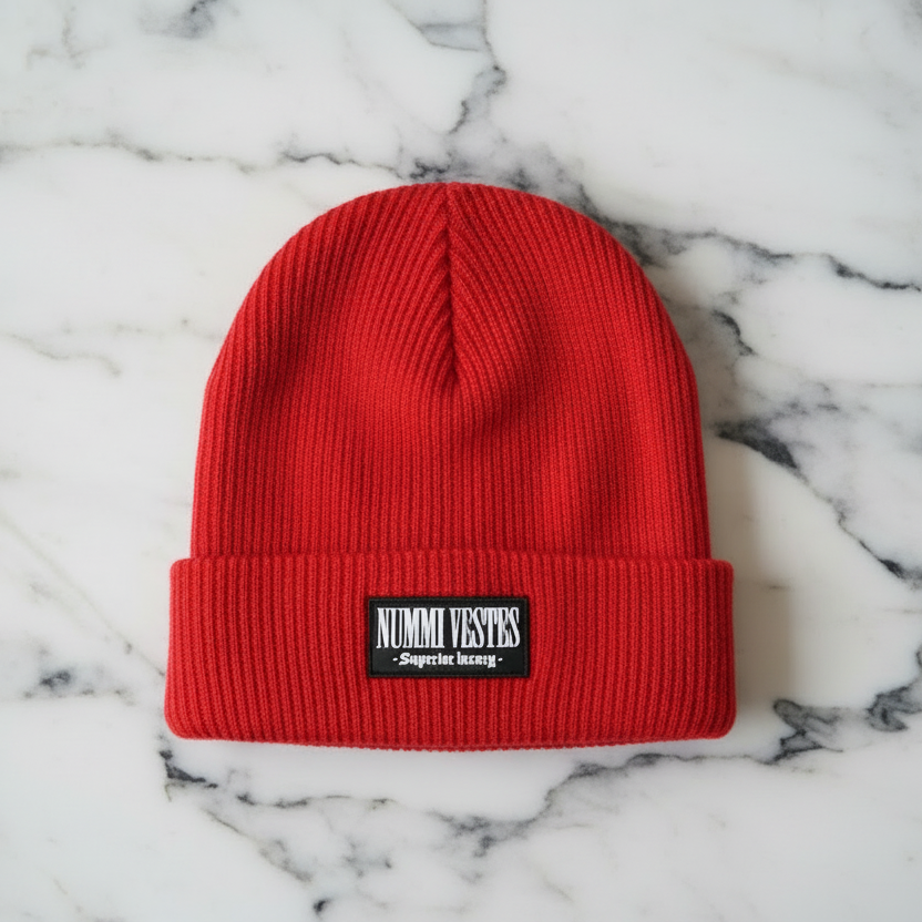 100% Cotton Ribbed Bi-Fold Rubber Logo Beanie