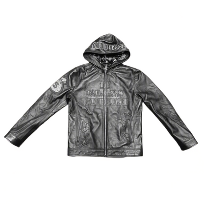 NUMMI VESTES  "ALWAYS TOUCH MONEY(A.T.M)" ALL BLACK LEATHER HOODIE