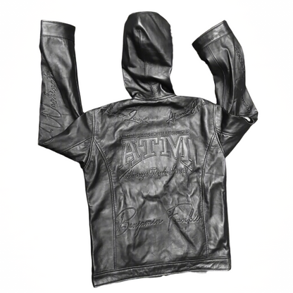 NUMMI VESTES  "ALWAYS TOUCH MONEY(A.T.M)" ALL BLACK LEATHER HOODIE