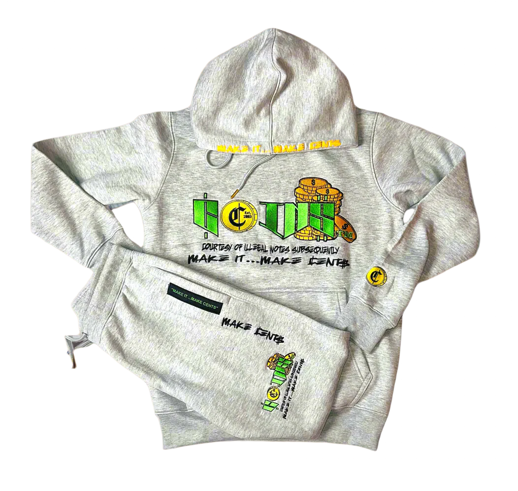 C.O.I.N.$ CLASSIC COTTON HOODED SWEATSUITS WITH POCKETS/ grey