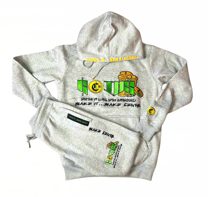 C.O.I.N.$ CLASSIC COTTON HOODED SWEATSUITS WITH POCKETS/ grey