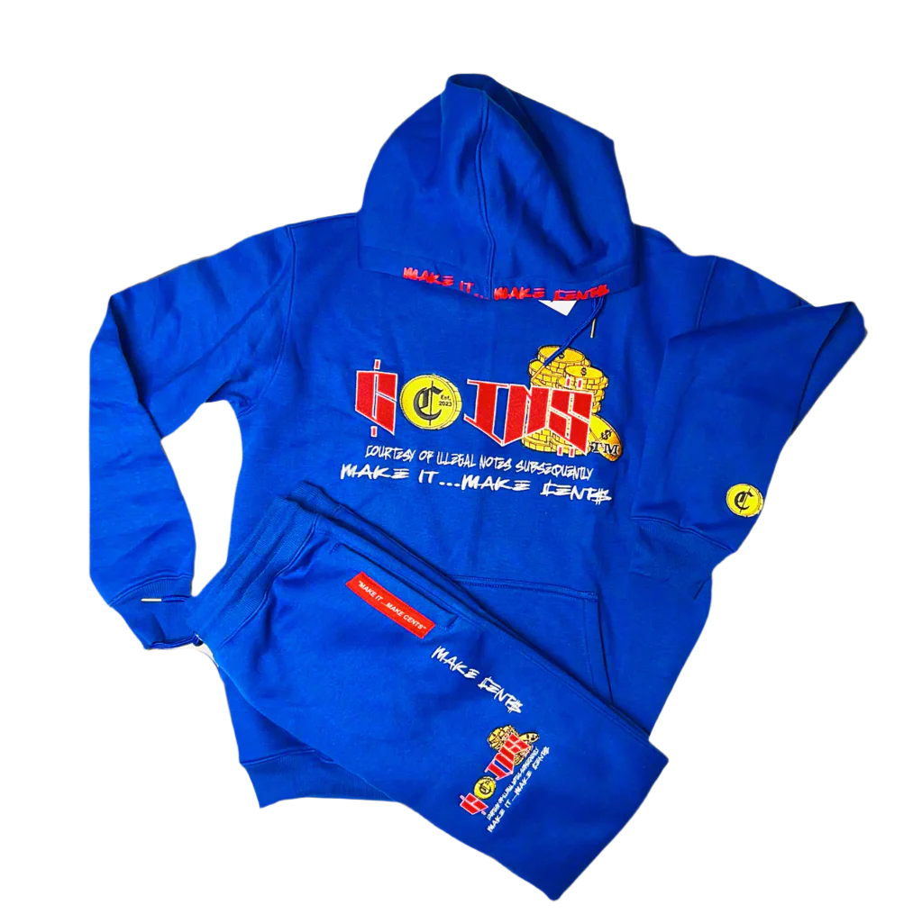 C.O.I.N.$ COTTON CLASSIC PULLOVER SWEATSUIT WITH POCKET ROYAL BLUE