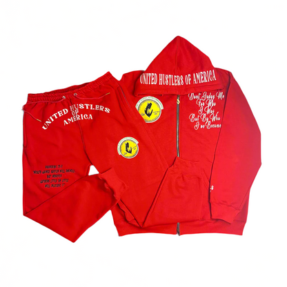 "United Hustlers of America" Relaxed Fit Cotton Zip Up Hooded Sweatsuits