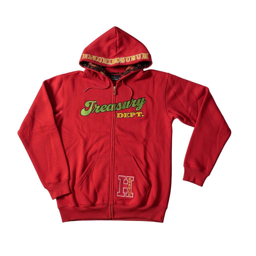 C.O.I.N.$ TREASURY DEPT COTTON ZIP UP HOODIE/red