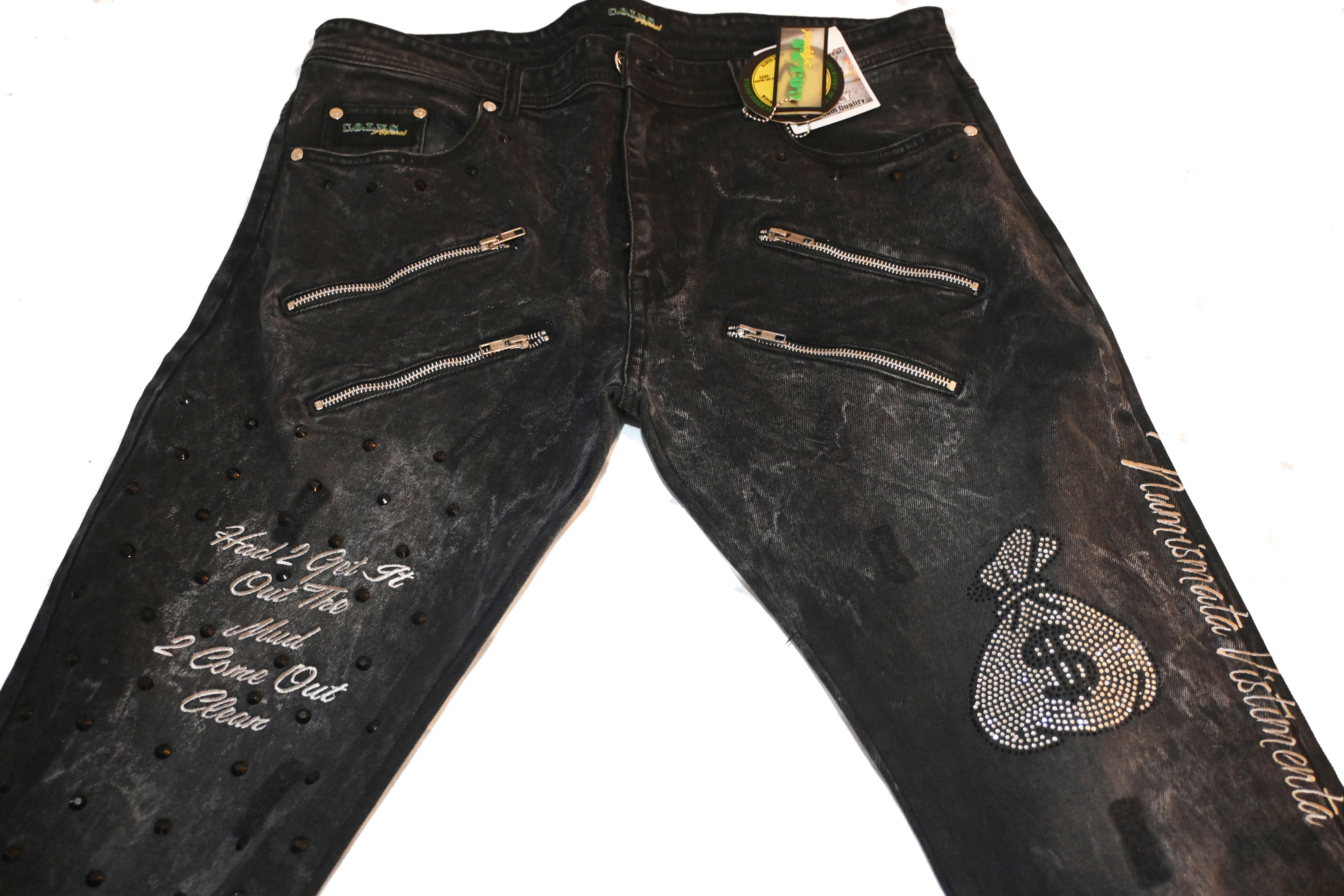 "A.T.M" BLACK ACID WASHED FITTED DENIM JEANS