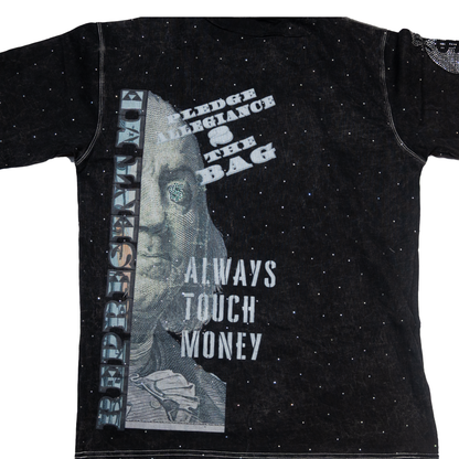 NUMMI VESTES "DEAD PRESIDENTS" BLACK ACID WASHED HEAVY GSM T-SHIRT