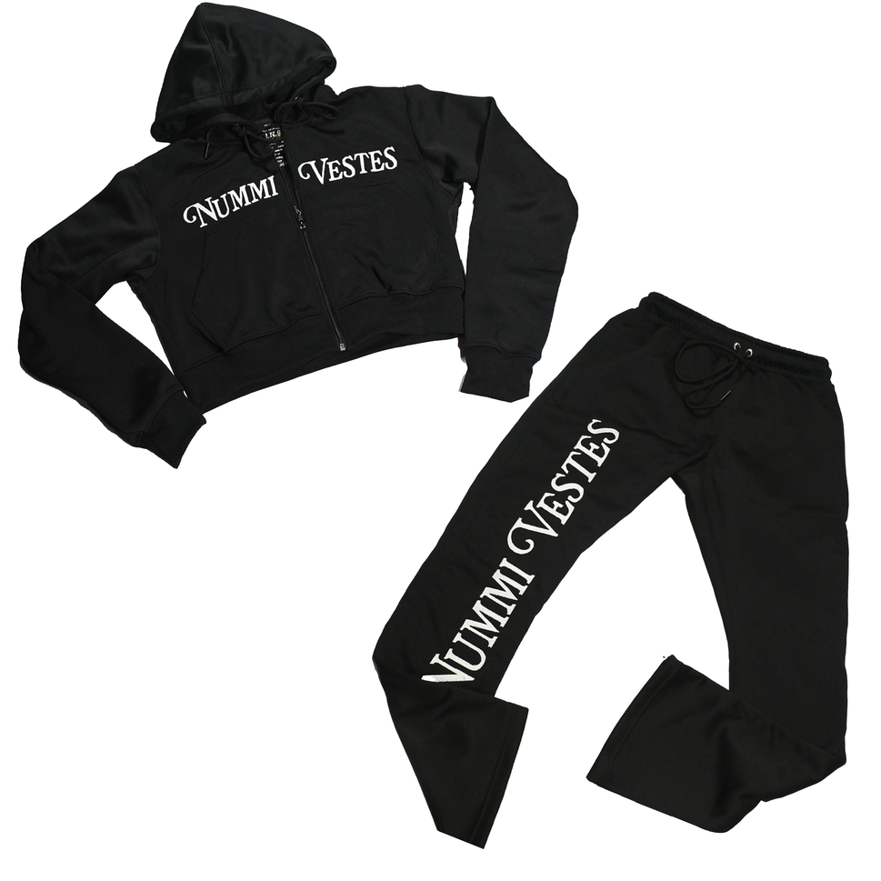 WOMANS PREMIUM COTTON ZIPPERED CROP TOP TRACKSUIT