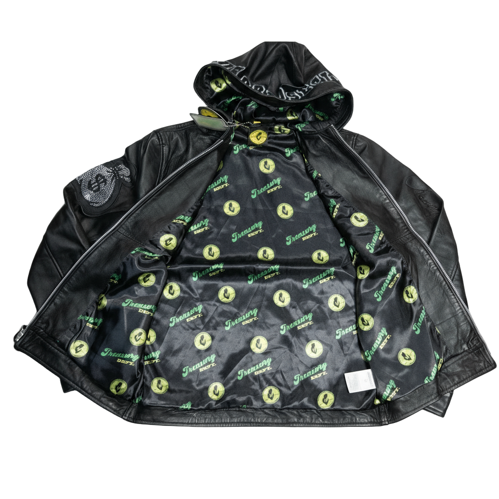 "ALWAYS TOUCH MONEY(A.T.M)" ALL BLACK LAMBSKIN LEATHER HOODIE