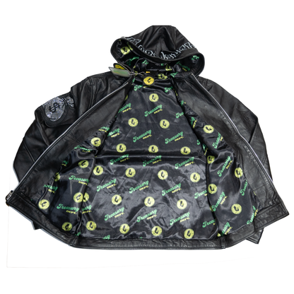 NUMMI VESTES  "ALWAYS TOUCH MONEY(A.T.M)" ALL BLACK LEATHER HOODIE