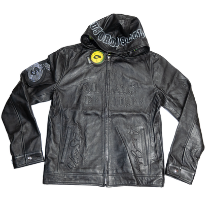 NUMMI VESTES  "ALWAYS TOUCH MONEY(A.T.M)" ALL BLACK LEATHER HOODIE