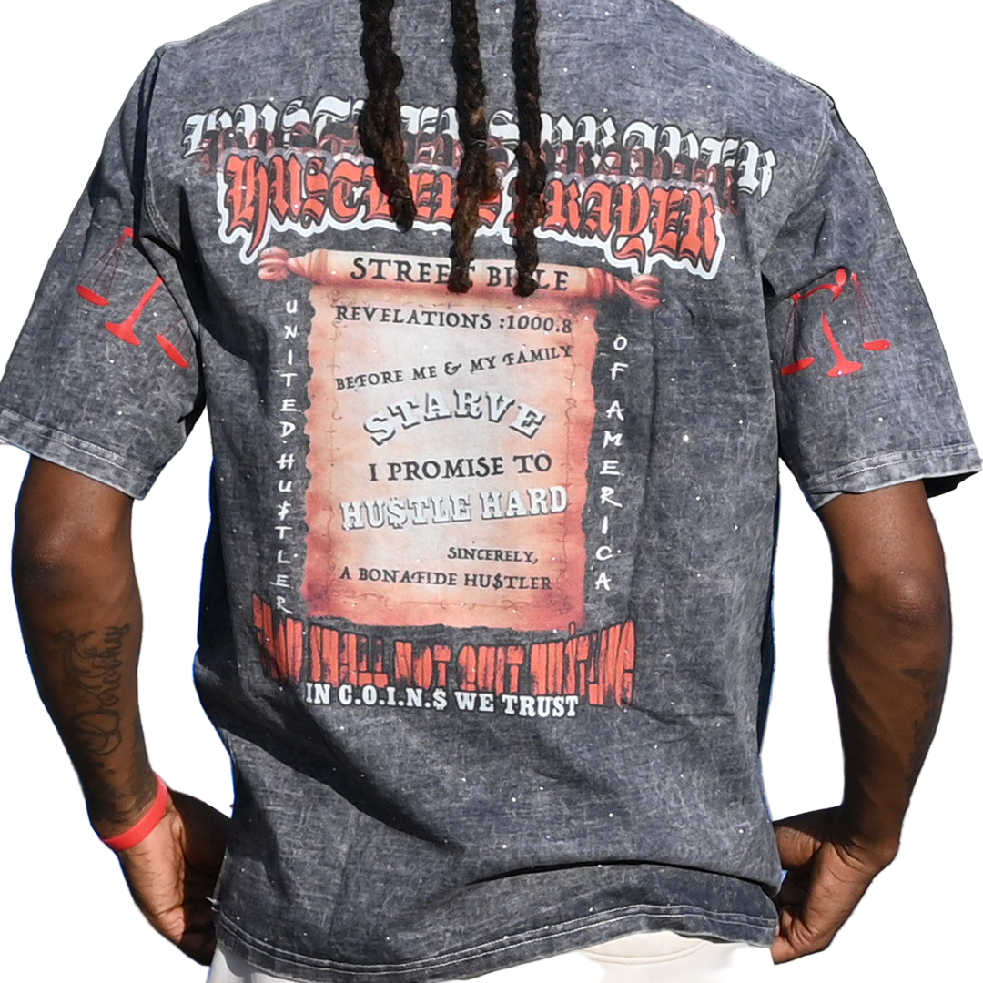 " STREET RELIGION"  GREY ACID WASHED HEAVY GSM T-SHIRT