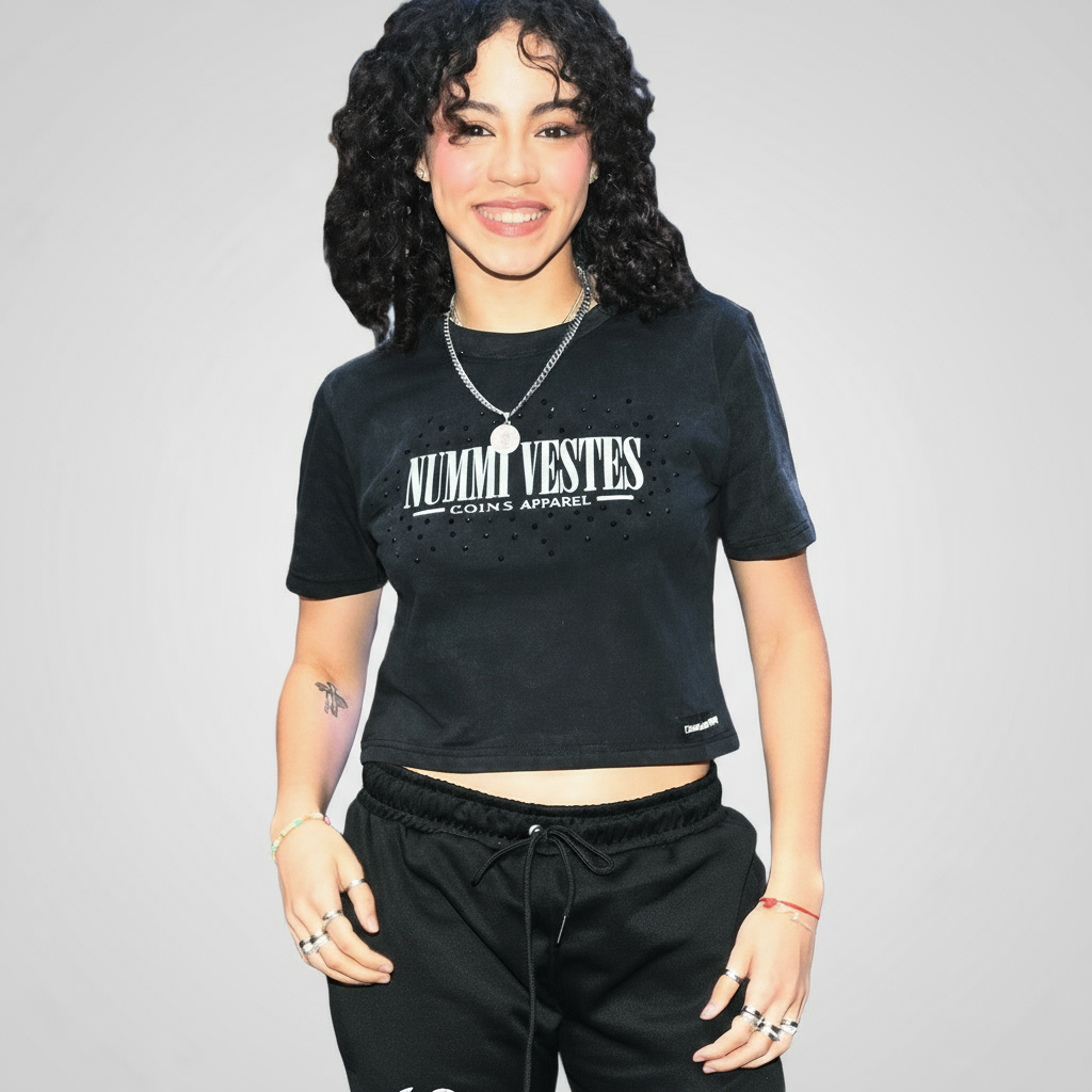 BLACK ACID WASHED WOMAN'S  CROP TOP SHIRT