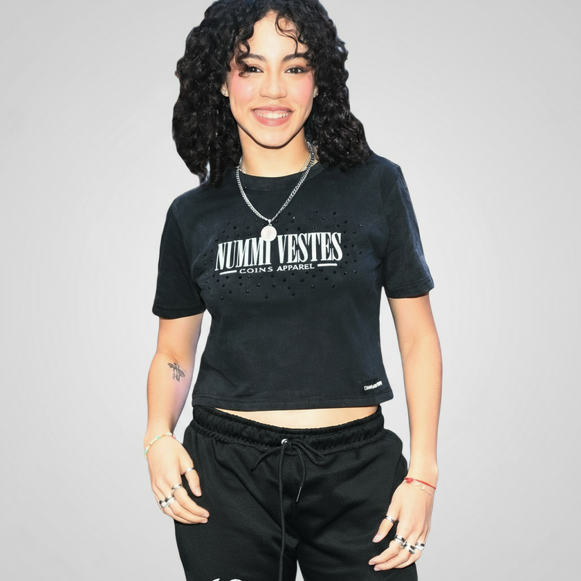 Black Acid Washed Woman's Crop Top Shirt