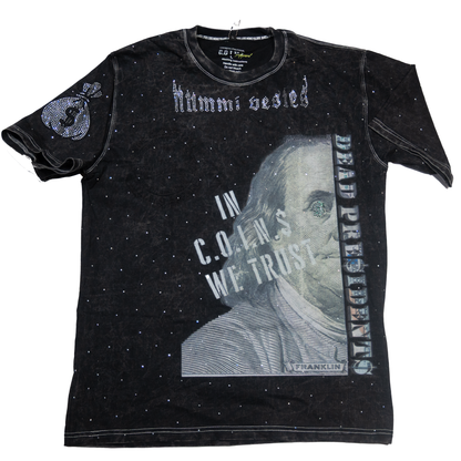 NUMMI VESTES "DEAD PRESIDENTS" BLACK ACID WASHED HEAVY GSM T-SHIRT