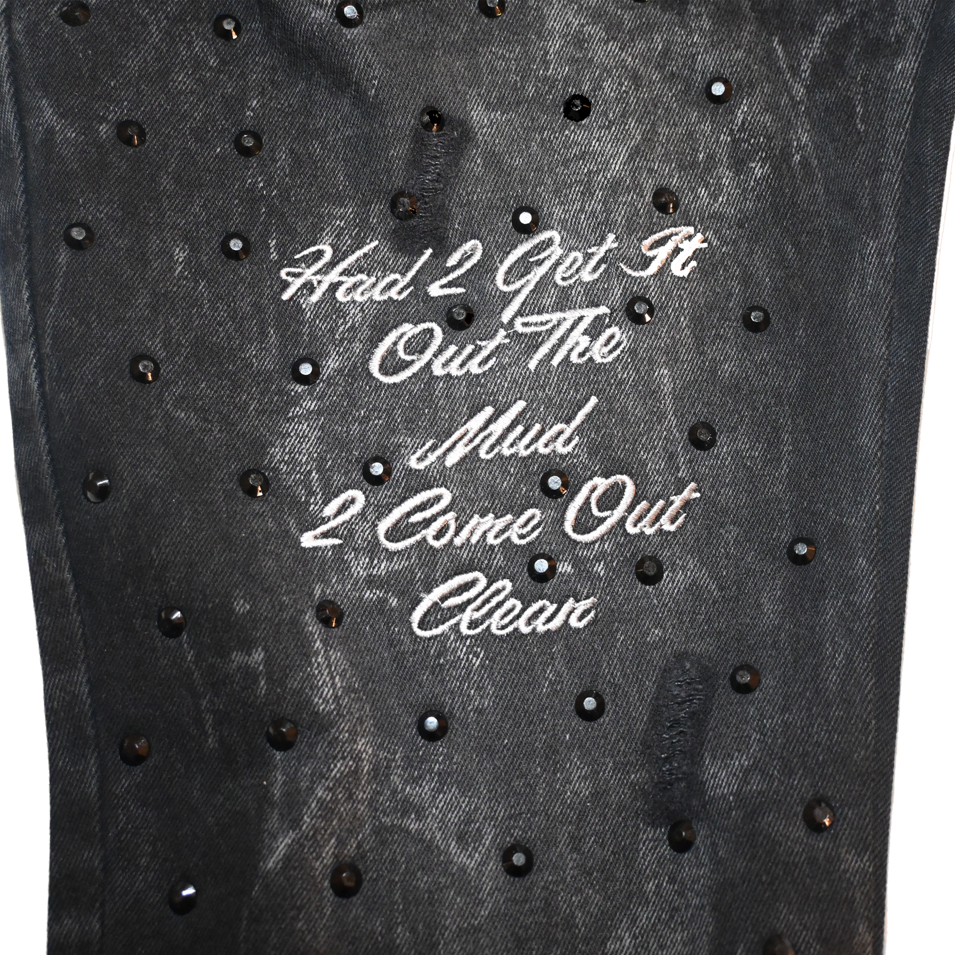 "A.T.M" BLACK ACID WASHED FLARED BOTTOM FITTED DENIM JEANS