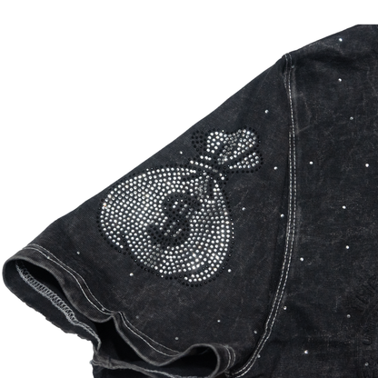 NUMMI VESTES "DEAD PRESIDENTS" BLACK ACID WASHED HEAVY GSM T-SHIRT