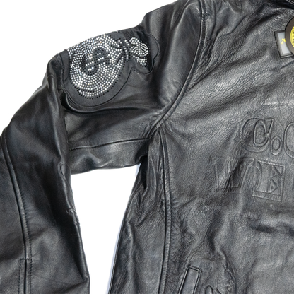 NUMMI VESTES  "ALWAYS TOUCH MONEY(A.T.M)" ALL BLACK LEATHER HOODIE