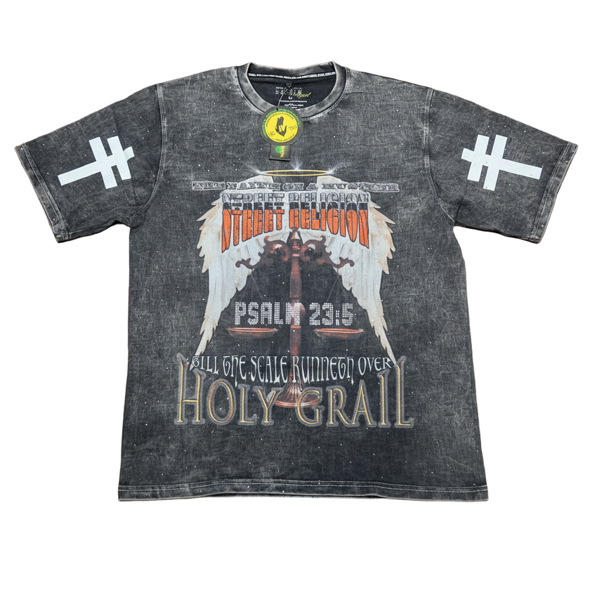 " STREET RELIGION"  GREY ACID WASHED HEAVY GSM T-SHIRT
