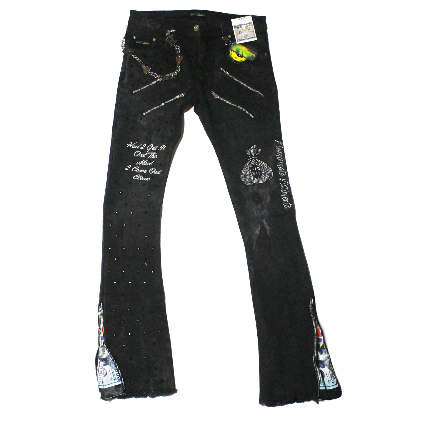 "A.T.M" Black Acid Washed Flared Bottom Fitted Denim Jeans
